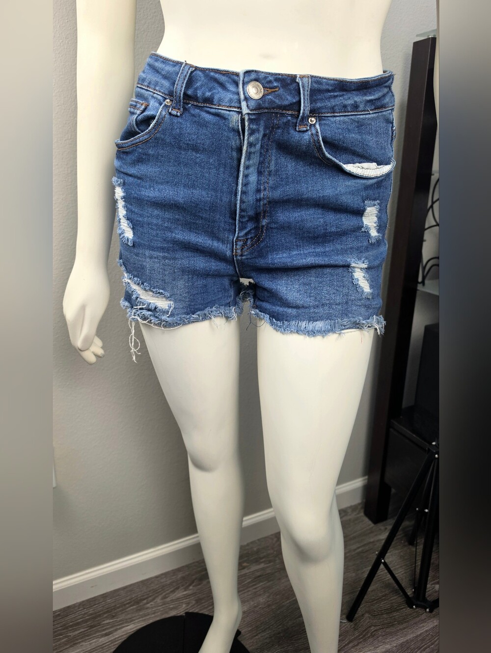 Wax‎ Jean Distressed Dark Blue Denim Shorts